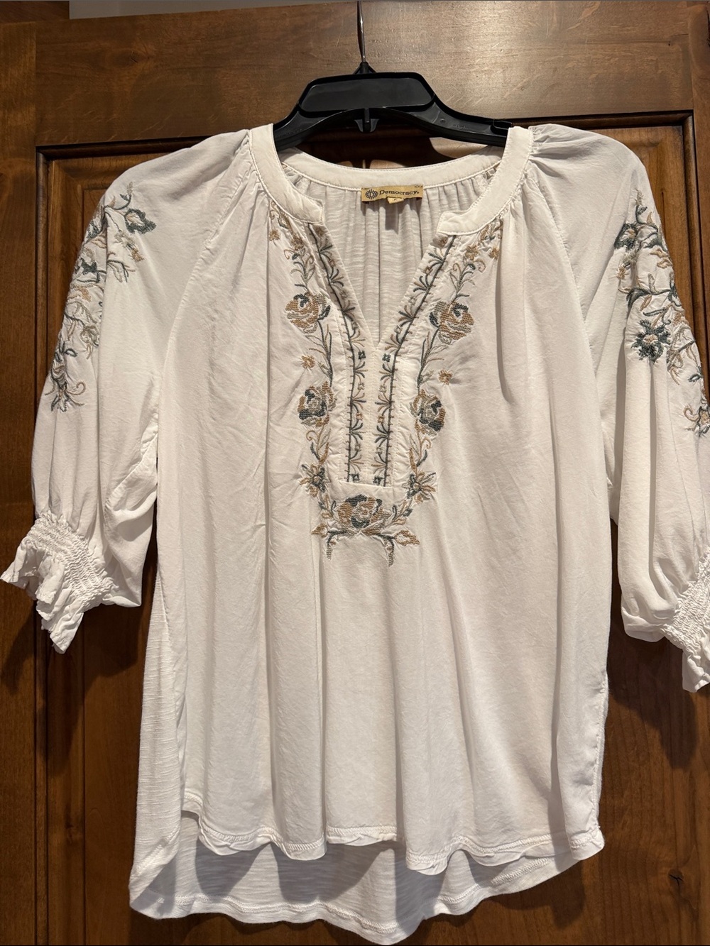 Democracy 100% rayon white embroidered top